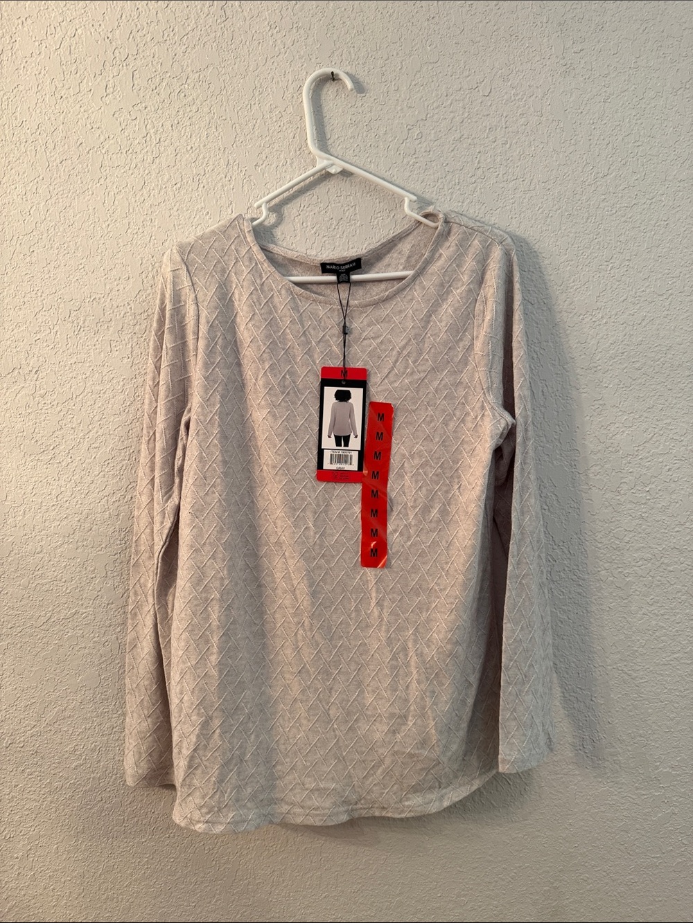 Mario Serrani Light Beige Diamond-Textured Long Sleeve Tee
